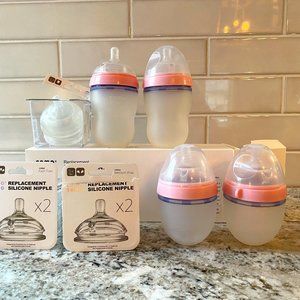 Comotomo Baby Bottle Bundle, Pink, (7 Piece Set)